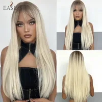 Hairsynthetic Black Easihair Длинный прямой синтетик с взрывом платиновой блондинки натуральные волосы для волос ежедневно косплей Hea ...