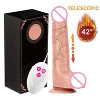 Masajeador vibrador telesc￳pico vibratoria empuje realista consolador de calefacci￳n pene G-punto G Masturbaci￳n femenina Toy de sexo para mujeres281i