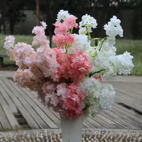 1M Cherry Blossom Artificial Flowers 4 Fork Sakura Branch Plant Bröllop Bakgrund Takdekor Bukett 120st/Lot