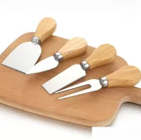 Juego de cuchillo de queso mango de roble herramientas de queso kit de pala de la horquilla gr￡rese para hornear cortador cortador de la cortadora al por mayor