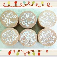 Miss You Love Thank You Round Round Square Wood Stamp for Kids Wooden Stamps Stationery Holiday Handmade Gift