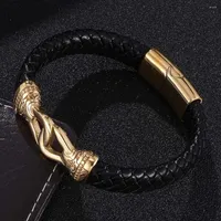 Bracelets de charme punk preto cinturão de couro masculina cor de aço inoxidável de aço de aço jóias de fivela de rocha BB0752