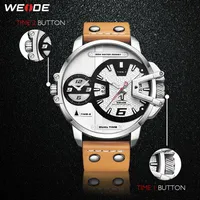 cwp 2021 WEIDE watches Man Luxury Sport Military PU brown leather Strap bracelet Band Quartz Movement Analog Clock Wristwatches Re292l