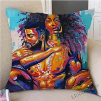 Black King and Queen of Africa Sexig oljemålning Young Par Hem Dekorativ soffa Kastkudde Case African Art Cushion Cover 0919