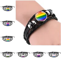 Bracelet en cuir en cuir LGBT Bracelet Pride Glass Cabochon Gay Pride Rainbow Pool Po Charm Bangle For Women Men Lovers Jewelry 155 O2276R