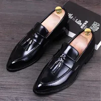 2019 New Style Men British Designer Poighed Toe Toe Leather Mandis oxfords Male Prom Chaussures Tassel Party Wedding Men Dress Shoes246J