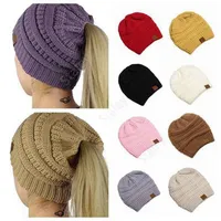 CC хвостовые кепки CC вязаная шапочка для девушек для девушек зима теплый шляпная шляпа заднее отверстие пони