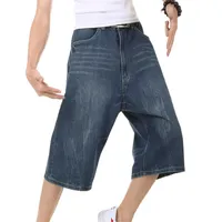 Bol jeans şortu erkek hip hop 2017 yeni moda artı beden kaykay buzağı uzunluğu denim şort 0427012148