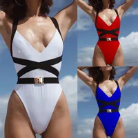 J-07 Buckle Bikini Mujer Monokini مثير أنثى ملابس السباحة قطعة واحدة عالية القطع بدلة الاستحمام النساء حمامات الدفع Up Swimwear 2019 New274J