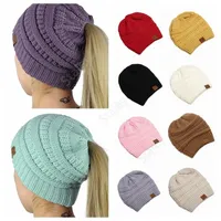 Женщины CC Contail Caps вязаная шапочка для девушек для девушек зима теплый шляп задний дырочный хвост