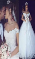 Luxury Lace Princess Ball Gown Wedding Dresses Off Shoulder Illusion Appliq