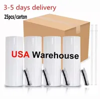 Stock de EE. UU. 3-5 días entrega 25pc/cartón 20 oz sublimación tumblers en blanco acero inoxidable vaso de bricolaje tazas rectas de aspiración de 600 ml de automóvil
