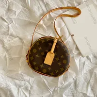 10A Top Tier Small Round Bag 22cm Mirror Quality Womens Brown Flower Canvas Handbag Envelope Purse Zipper Bag Real Leather Shoulder Strap Box Bags