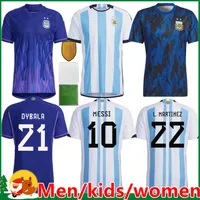 ファンプレーヤーバージョン2022 2023アルゼンチンサッカージャージ22 23メシスマックアリスターディバラディマリアマルティネスデポールマラドーナ子供キットメンズ女性サッカーシャツ