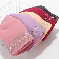 New Design Luxury Women Scarf Pearl Scarfs Rhinestone Cotton Hijab Shawls Wrap Solid Color Muslim Hijab Scarf 10pc lot 201006255A