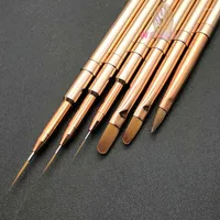 Nagelbürsten 3d Acrylkunst Pinsel Luxus Voller Roségold Metallgriff Streifen Detailer Stift UV Gel -Werkzeug