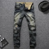 Мужские брюки DiMi Мужские хлопковые джинсовые байкерские джинсы модные винтажные ретро -итальянский стиль стройный посадка Homme Balplein