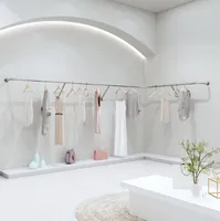 Roupas Pólo pendurado móveis comerciais na parede da loja de roupas femininas, aço inoxidável, roupas de prata, exibição de prateleiras