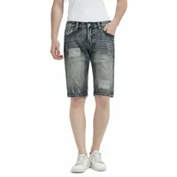 men's Jeans European American Fashion Men Retro Blue Gray Distressed Wash Scratch Ripped Short Vintage Designer Denim Shorts h73C#
