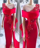 Elegant Red Off The Shoulder Evening Dresses Sheath Lace Appliques Formal P