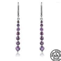 Dangle Earrings 925 Sterling Silver Clip Gradual Round Amethyst Natural Gemstone 2022 Trend Birthday Gifts Fine Jewelry