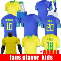 2022 كرة قدم جيرسي لاعبي المشجعين Camiseta de Futbol Paqueta Brazils Neres Coutinho Football Shirt Jesus Marcelo Pele Casemiro Brasil 22 23 Kids Kid Woman