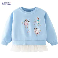 Пуловер маленькая толстовка моды Maven Blue Flower Fairy Pretty Tops Cotton Comfort и прекрасный для детей 2-7 лет 220919