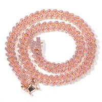 Iced Out Miami Cuban Link Chain Mens Gold Chains Collier Pink Bracelet Fashion Hip Hop Bijoux 12 mm255p