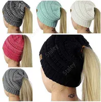 Женщины CC Contail Caps вязаная шапочка для девушек для девушек зимняя шляпа теплое отверстие в задней дыре