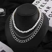 Chains Chains Fashion European American Exaggerated Necklace Mtilayer Thick Chain Pearl Personality Metal Accessories Dr Naturalstore Dhu97