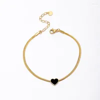 Charm Bracelets Black Heart Bracelet Gold Herringbone Chain For Women Female Trend Jewelry Gift 2022 Design