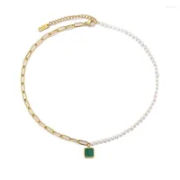 Pulseras de encanto Fashion 18k Gold Titanium Steel Pearl Clavicle Chain Turquoise Collar para mujeres