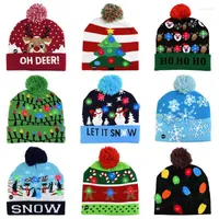 Beanies LED de sombrero navide￱o su￩ter tejido de gorro de color regi￳n para ni￱os Xmas 2022 A￱o decoraciones