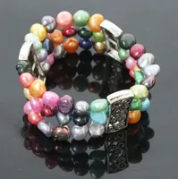 Nature Freshwater Multicolor Pearl Jewelry Perline fatte a mano Bracciale a 3 file Bracciale 8-9 mm