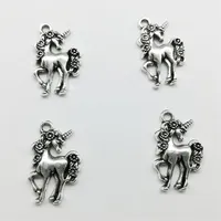 100pcs Unicorn Horse Antique Silver Charms Anhänger Schmuck DIY für Halskette Armband Ohrringe Retro -Stil 23 14mm253o
