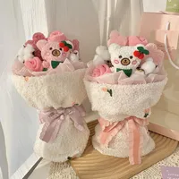 Party Favor Cartoon Bear Plush Bouquet Toy Creative Flower Home Decoration Kawaii Girlfriend Valentine Day Christmas Graduation Gift