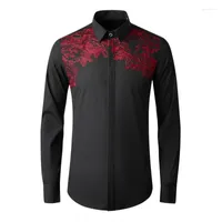 Koszulki męskie Red Pine Forest Hafdery męskie luksusowy długie rękaw chiński w stylu sukienka imprezowa szczupła koszula