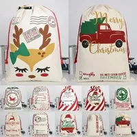 Fast Ship Christmas Gift Väskor Pure Cotton Canvas DrawString Santa Sack Väska med Xmas Santa Design