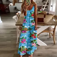 Casual Dresses Spring Summer Women V-Neck Strap Printed Sexy Beach Long Maxi Dress Sleeveless Vintage Clothing Vestido