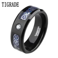 8mm Cubic Zirconia Blue Carbon Celtic Dragon Tungsten Carbide Ring Men Engagement Wedding Band Rings Of Honor Anillos Hombre C190412033086