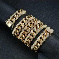 チェーンチェーン17mm Hiphop Heavy Necklace Gold/Sier Color Plated Micro Paved CZ Stones幅キューバチェーンネックレス1ドロップD Chakrabeads Dhj7e
