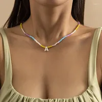 Gargantilla Diy ￁frica Beads Collar para mujeres Carta inicial Collar Collar Chicas Cadena de cuello corto Joyer￭a de verano Bohemio