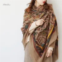 Scarves 100% Wool Square Head Women Elegant Lady Carf And Warm Shawl Long Animal Print Stoles Bandana Scarf Hijab Beach Blanket 220920