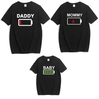 Family Matching Clothes Look Outfit Funny battery Dad Mom Girl T-shirt for Daddy Mommy Me Baby Boy274i