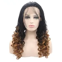 Cabelo castanho de ombre de alta qualidade Curados Braids peruca 16 ￁frica Africa Mulheres Braid Wig Full Synthetic Lace Front Wigs com 309N