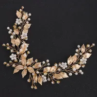 Bröllopshår smycken bladgouden Kristal parels bruid hoofdband strass haar sieraden vrouwen hoofddeksels bloem dekor bruiloft accessoires l220920