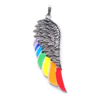 Men&#039;s Fashion Angel Wing Pendant Vintage Rainbow Enamel Necklace for Women Stainless Steel Fashion Jewelry BN375