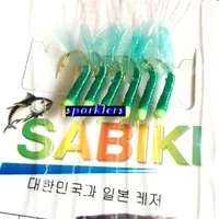 Luminoso Sabiki Fishing Lure Rigs Bait Jigs Piel de pescado verde con ganchos dorados Tamaño 6-15# Tackle de pesca3052