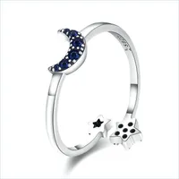 Bröllopsringar Real 925 Sterling Sier Sparkling Blue Moon Star Clear CZ Finger Rings for Women Wedding Engagement Jewelry Anel 1798 V2 DHWZO