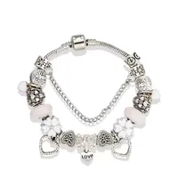 charm bracelet heart diamond beads charms love pendant fit for 925 silver snake chain diy Accessories bangle with nylon bag or box2488